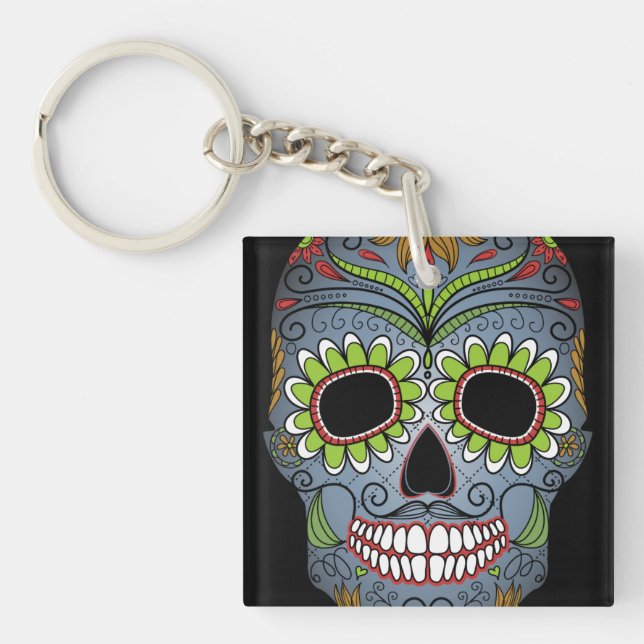 Day of the Dead Sugar Skull Keychain (Front)