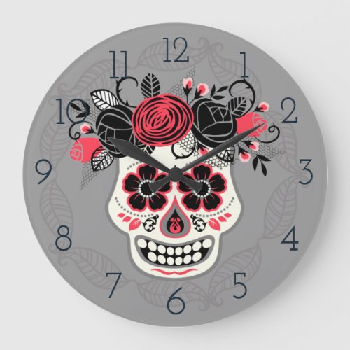 Day of the Dead Sugar Skull Large Clock