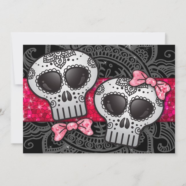 Day of the Dead Sugar Skull LGBT Wedding Glitter Invitation (Back)