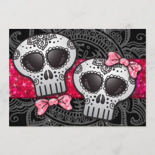 Day of the Dead Sugar Skull LGBT Wedding Glitter Invitation