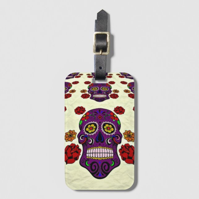 Day of the Dead Sugar Skull Luggage Tag (Front Vertical)