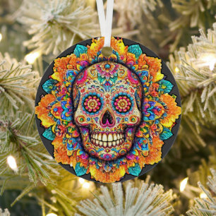 Day of the Dead Sugar Skull Metal Ornament