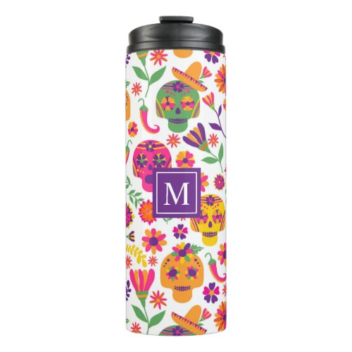 Day Of The Dead Sugar Skull Mexican Monogram Thermal Tumbler