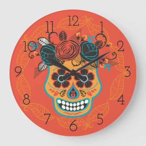 Day of the Dead Sugar Skull orange Large Clock