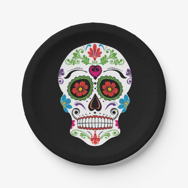 DAY OF THE DEAD SUGAR SKULL PAPER PLATES (Front)