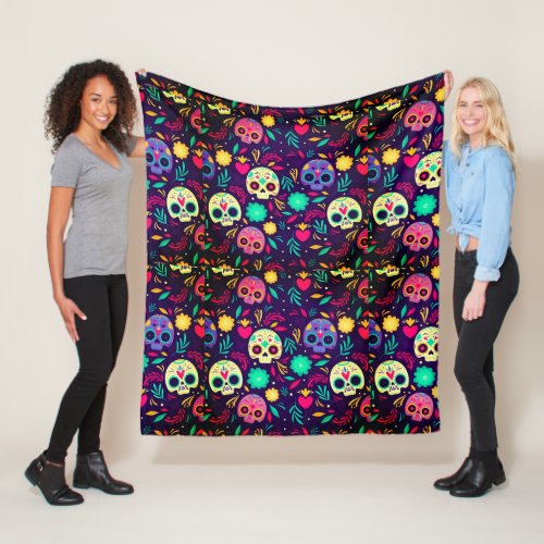 Day of the dead sugar skull pattern Halloween Fleece Blanket