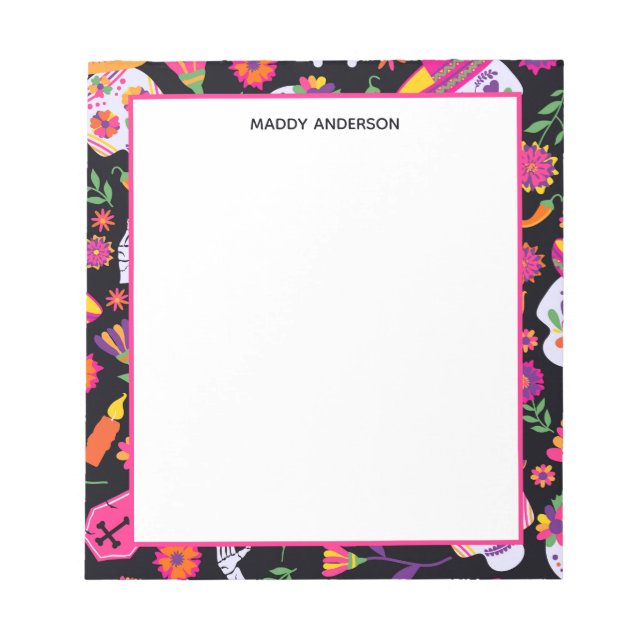 Day Of The Dead Sugar Skull Pattern Personalized Notepad (Front)