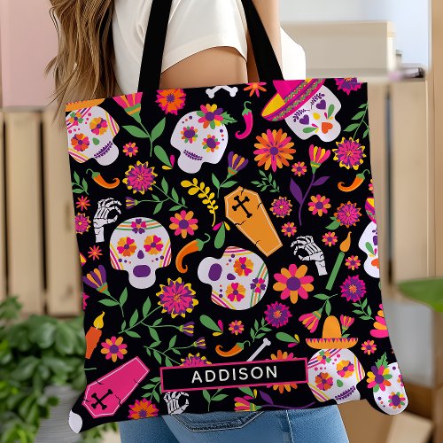 Day Of The Dead Sugar Skull Pattern Personalized Tote Bag