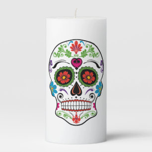 DAY OF THE DEAD SUGAR SKULL PILLAR CANDLE
