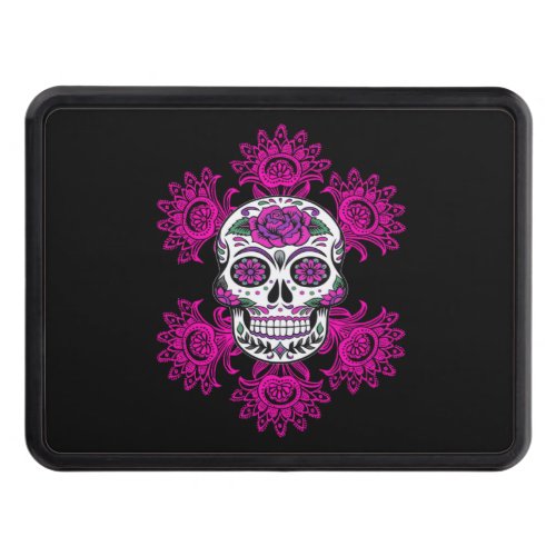 Day Of The Dead Sugar Skull Pink Abstract Flowers Hitch Cover