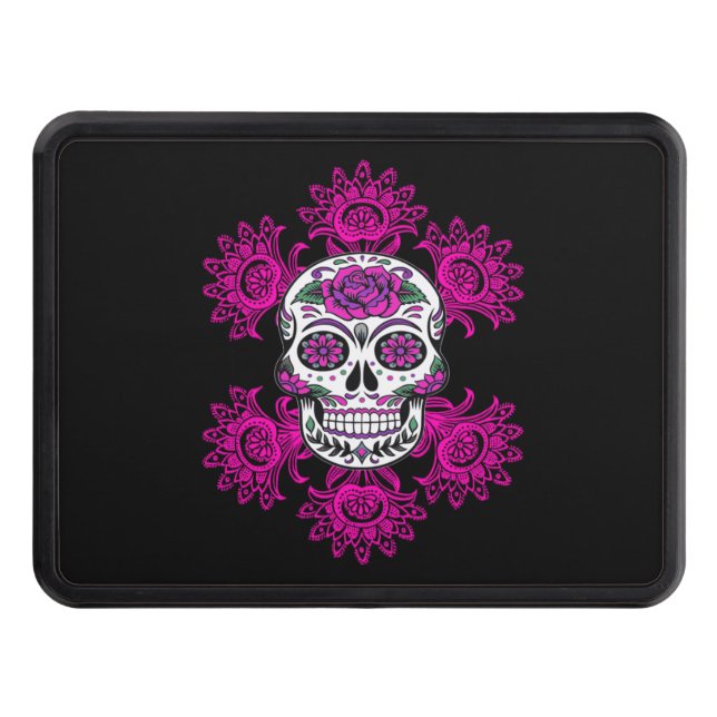 Day Of The Dead Sugar Skull Pink Abstract Flowers Hitch Cover (Front)
