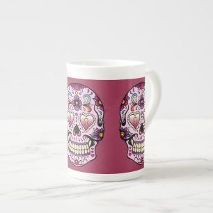 Day of the Dead Sugar Skull Pink Bone China Mug