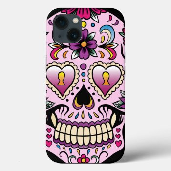 Day Of The Dead Sugar Skull Pink Iphone 13 Case by BlackBrookElectronic at Zazzle
