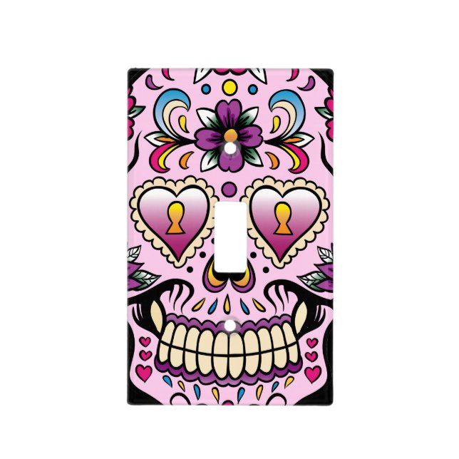Day of the Dead Sugar Skull Pink Light Switch Cover (Front)
