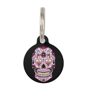 Day of the Dead Sugar Skull Pink Pet Name Tag