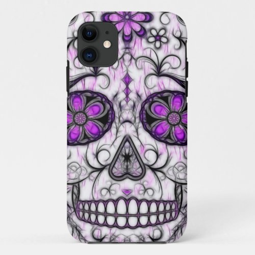 Day of the Dead Sugar Skull _ Pink  Purple 10 iPhone 11 Case