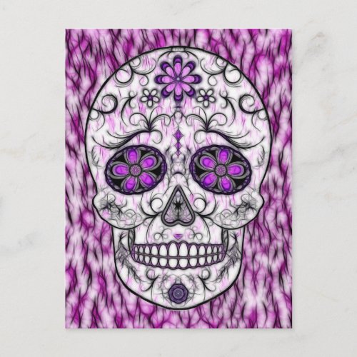 Day of the Dead Sugar Skull _ Pink  Purple 10 Postcard