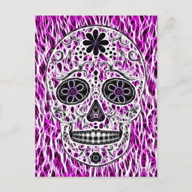 Day of the Dead Sugar Skull - Pink & Purple 2.0 Postcard (Front)
