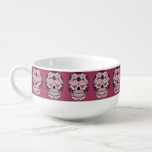 Day of the Dead Sugar Skull Pink Soup Mug