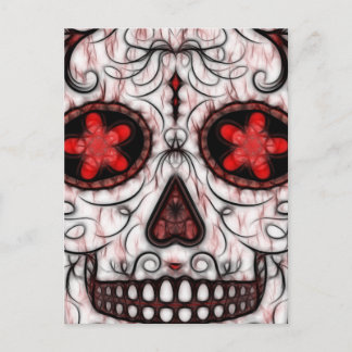 Day of the Dead Sugar Skull - Red & Black Fractal Postcard