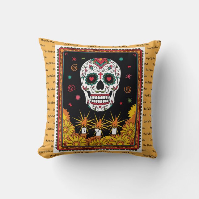 Day of the Dead Sugar Skull Reversible Throw Pillow (Front)