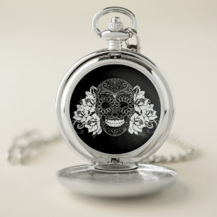 Day of the Dead Sugar Skull & Roses Pocket Watch