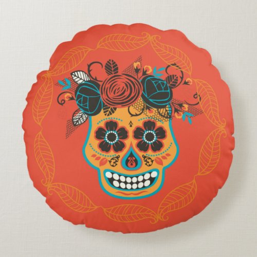 Day of the Dead Sugar Skull Round Pillow