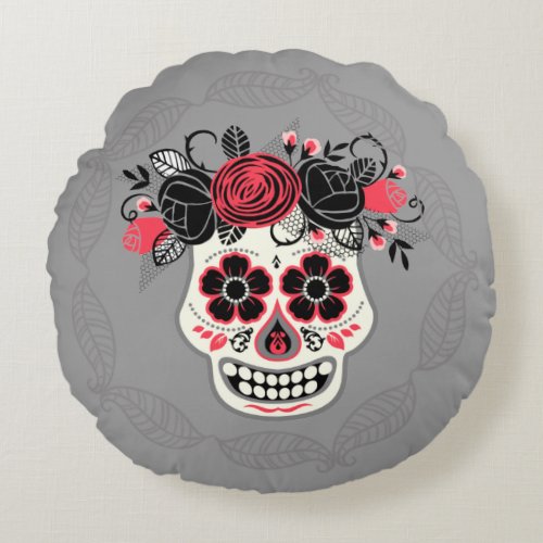 Day of the Dead Sugar Skull Round Pillow