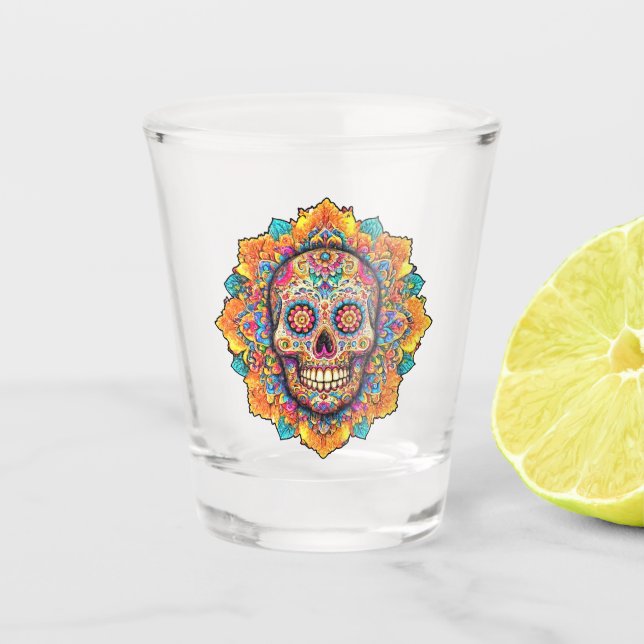 Day of the Dead Sugar Skull Shot Glass (Front)