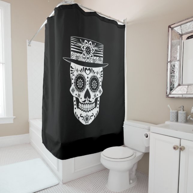 Day of the Dead Sugar Skull Shower Curtain (In Situ)