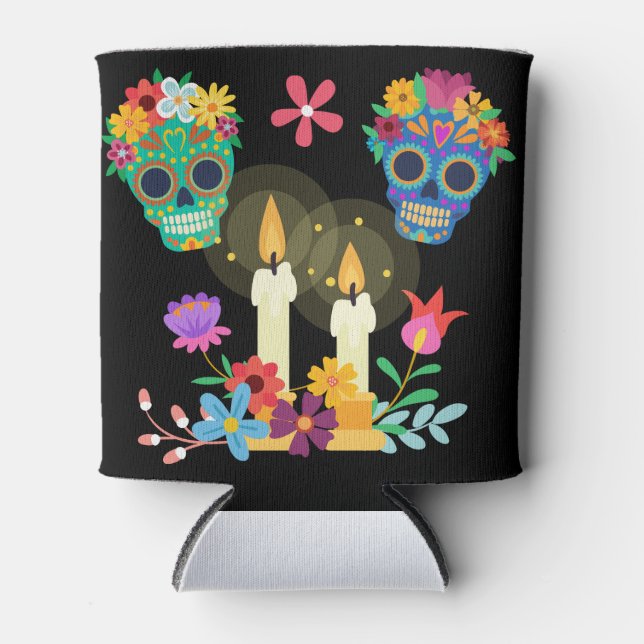 Day of The Dead Sugar Skull Skeletons Can Cooler (Front)