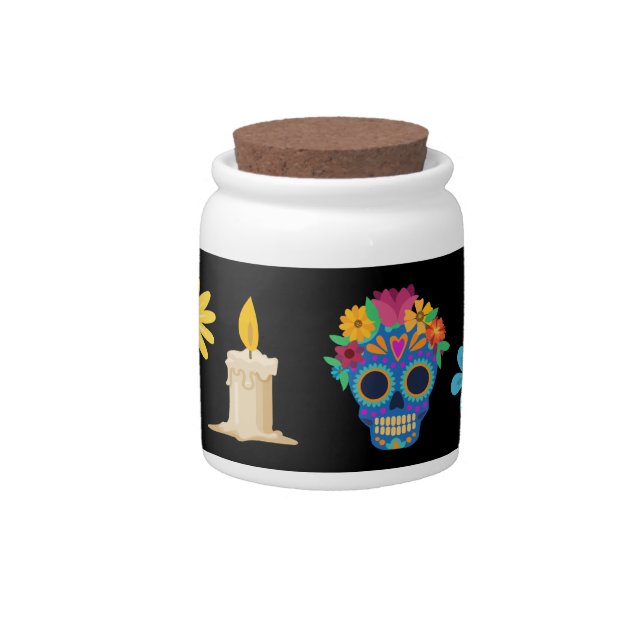Day of The Dead Sugar Skull Skeletons  Candy Jar (Front)