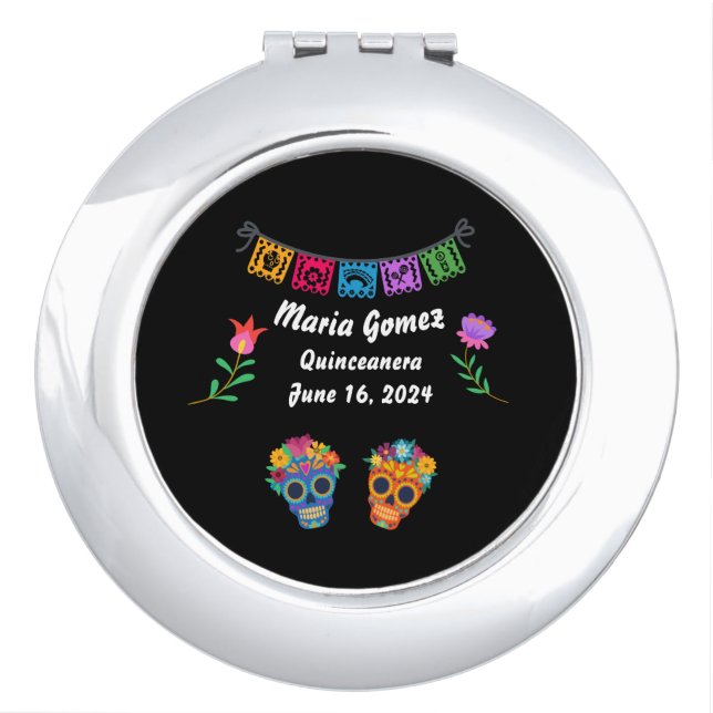 Day of The Dead Sugar Skull Skeletons  Compact Mirror (Front)