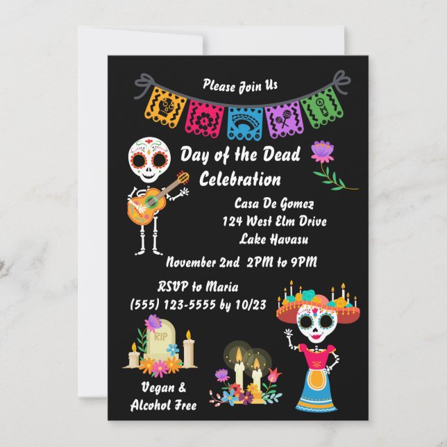 Day of The Dead Sugar Skull Skeletons Invitation (Front)