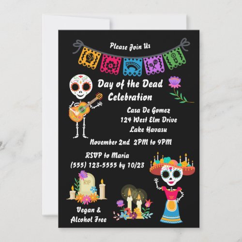 Day of The Dead Sugar Skull Skeletons Invitation
