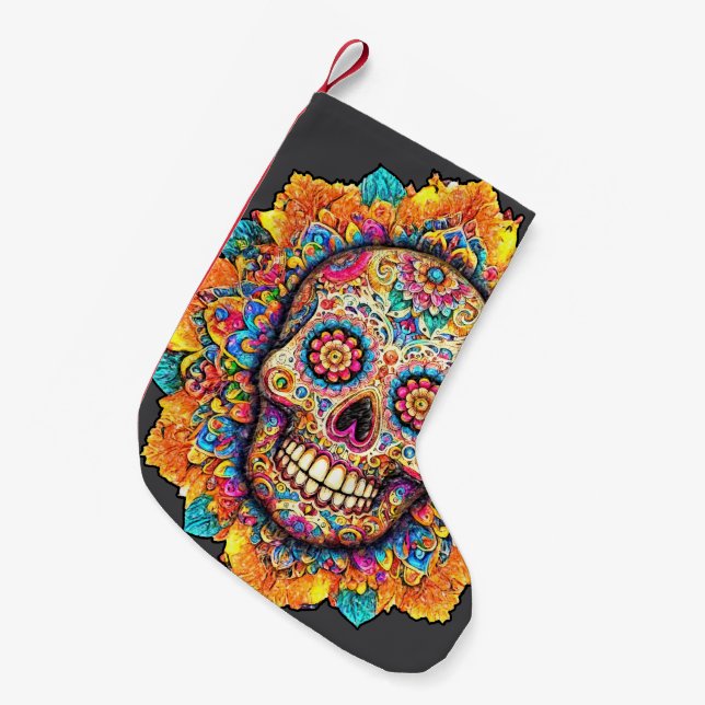 Day of the Dead Sugar Skull Small Christmas Stocking (Front (Hanging))