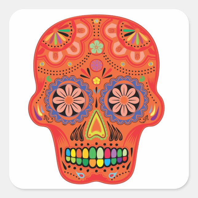 Day of the dead sugar skull square sticker (Front)