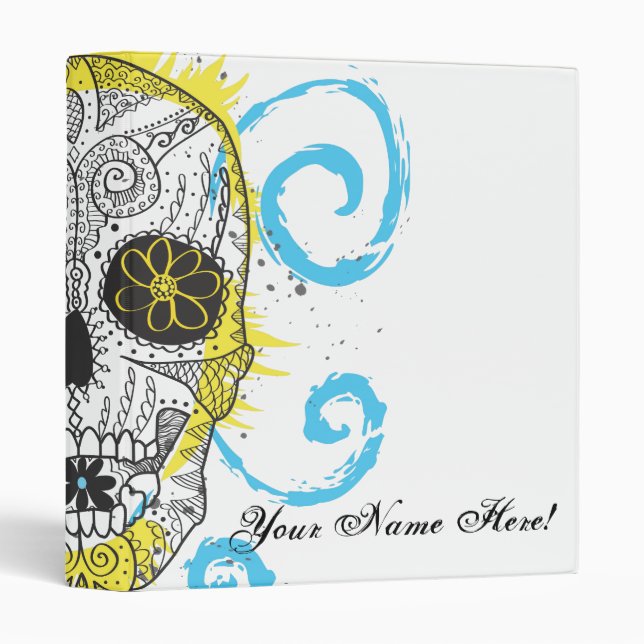Day of The Dead Sugar Skull Tattoo Design 3 Ring Binder (Front/Spine)