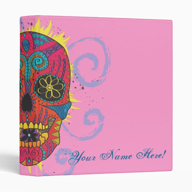 Day of The Dead Sugar Skull Tattoo Design 3 Ring Binder (Front/Spine)