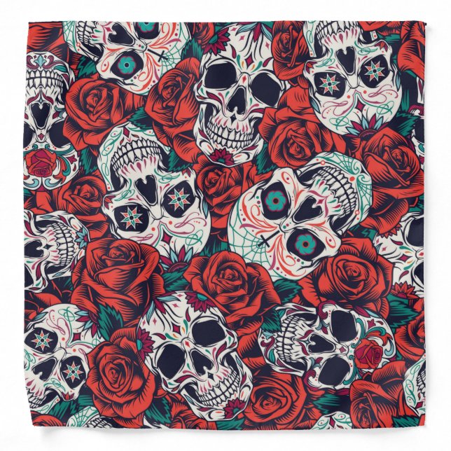 Day of the Dead, Sugar Skull, Tattoo, Goth Bandana (Front)