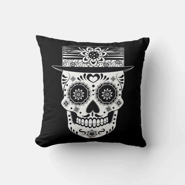 Day of the Dead Sugar Skull Throw Pillow (Front)