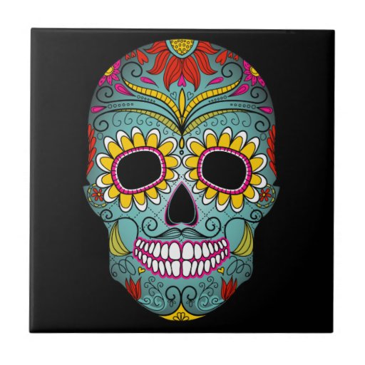 Day of the Dead Sugar Skull Tile | Zazzle