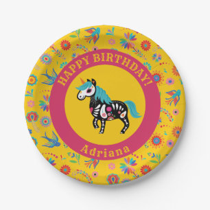 Day of the Dead Sugar Skull Unicorn Birthday Party Paper Plates