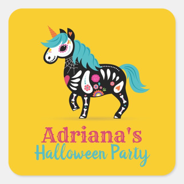 Day of the Dead Sugar Skull Unicorn Square Sticker (Front)