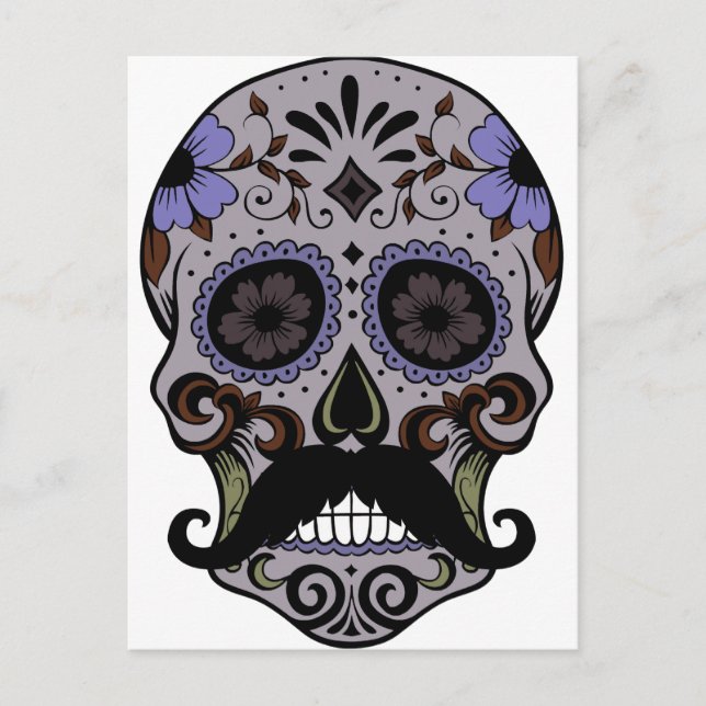 Day of the Dead Sugar Skull w/Mustache Postcard (Front)