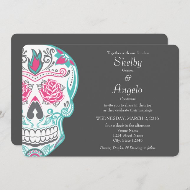 Day of the Dead Sugar Skull Wedding Invitation (Front/Back)