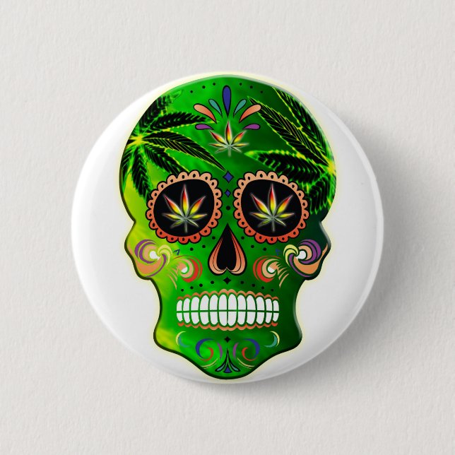 Day of the Dead Sugar Skull weed Shirt Button (Front)
