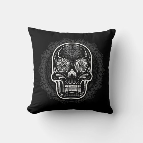 Day of the Dead Sugar Skull White Throw Pillow