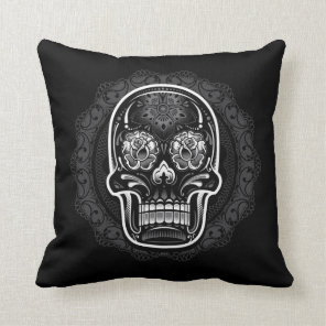 Day of the Dead Sugar Skull White Throw Pillow