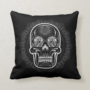 Day of the Dead Sugar Skull White Throw Pillow